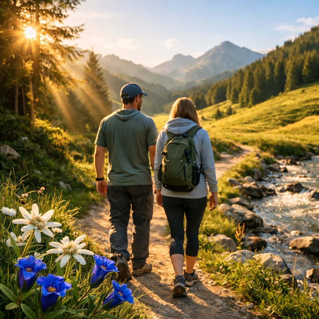 Person beim Wandern in der österreichischen Alpenlandschaft